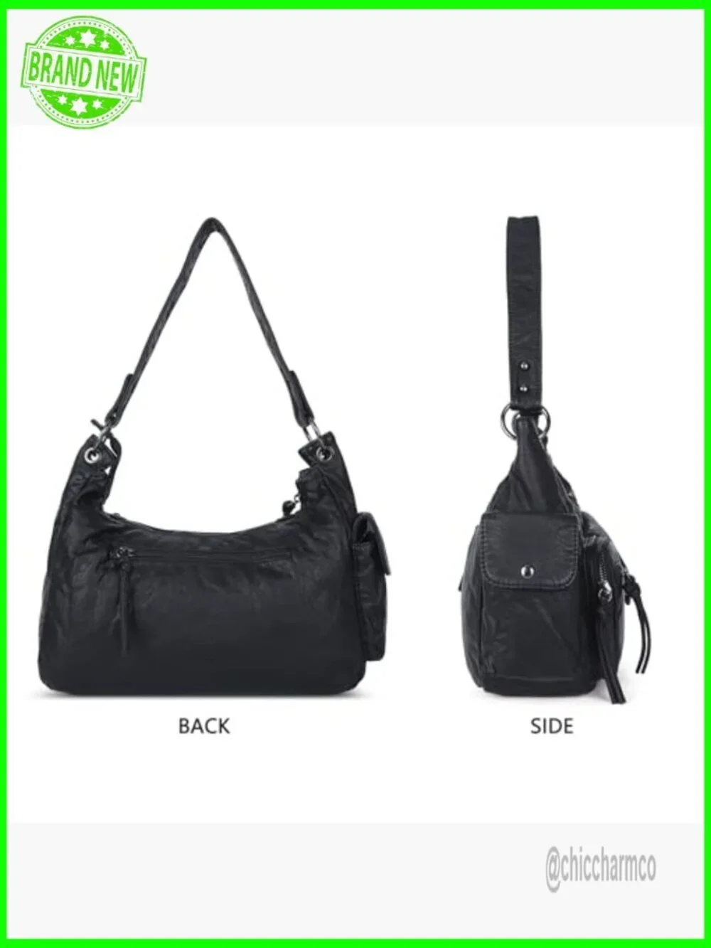 Vegan Leather Hobo Bag with Removable Strap, Multi-Pocket Shoulder Tote